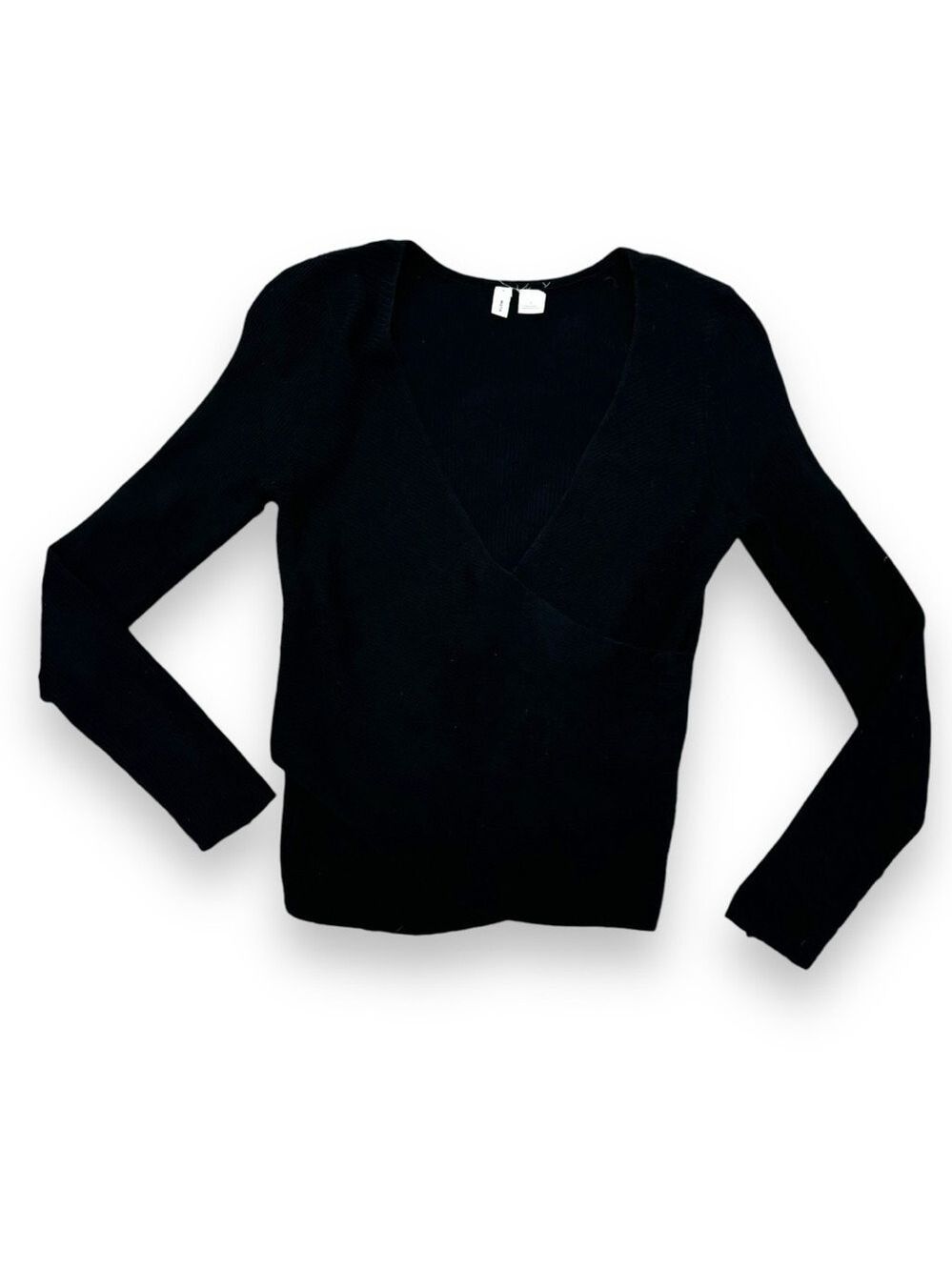 Moth Anthropologie Black Faux Wrap Ribbed Knit Sweater - Size Small